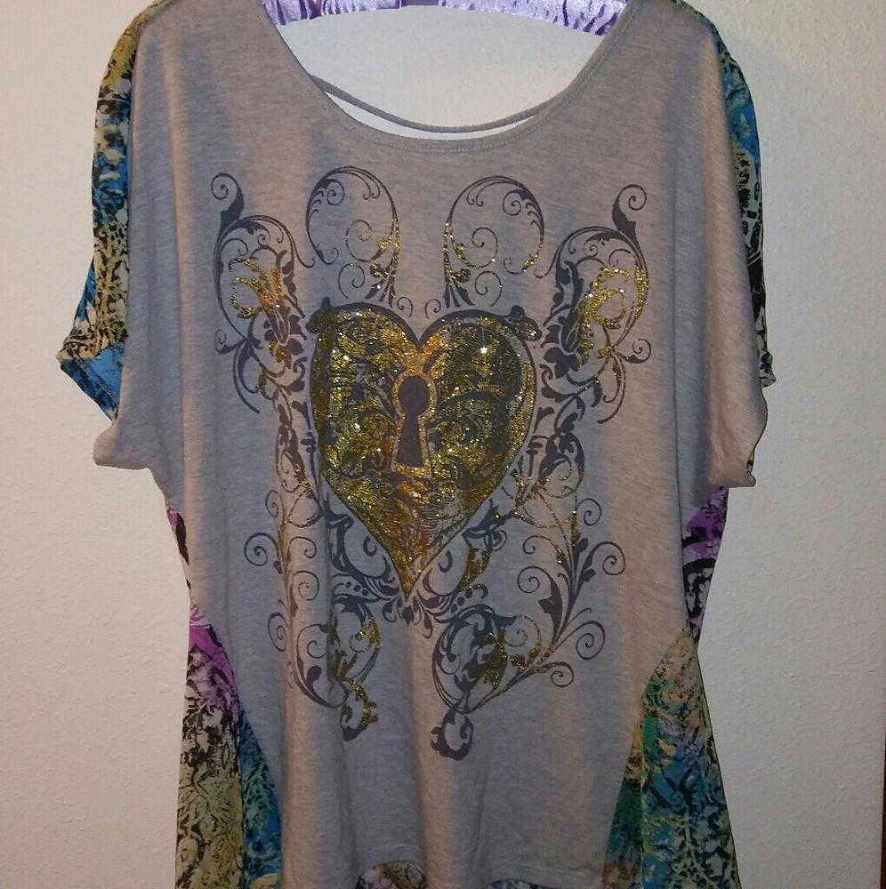 Glitter heart shirt with sheer back